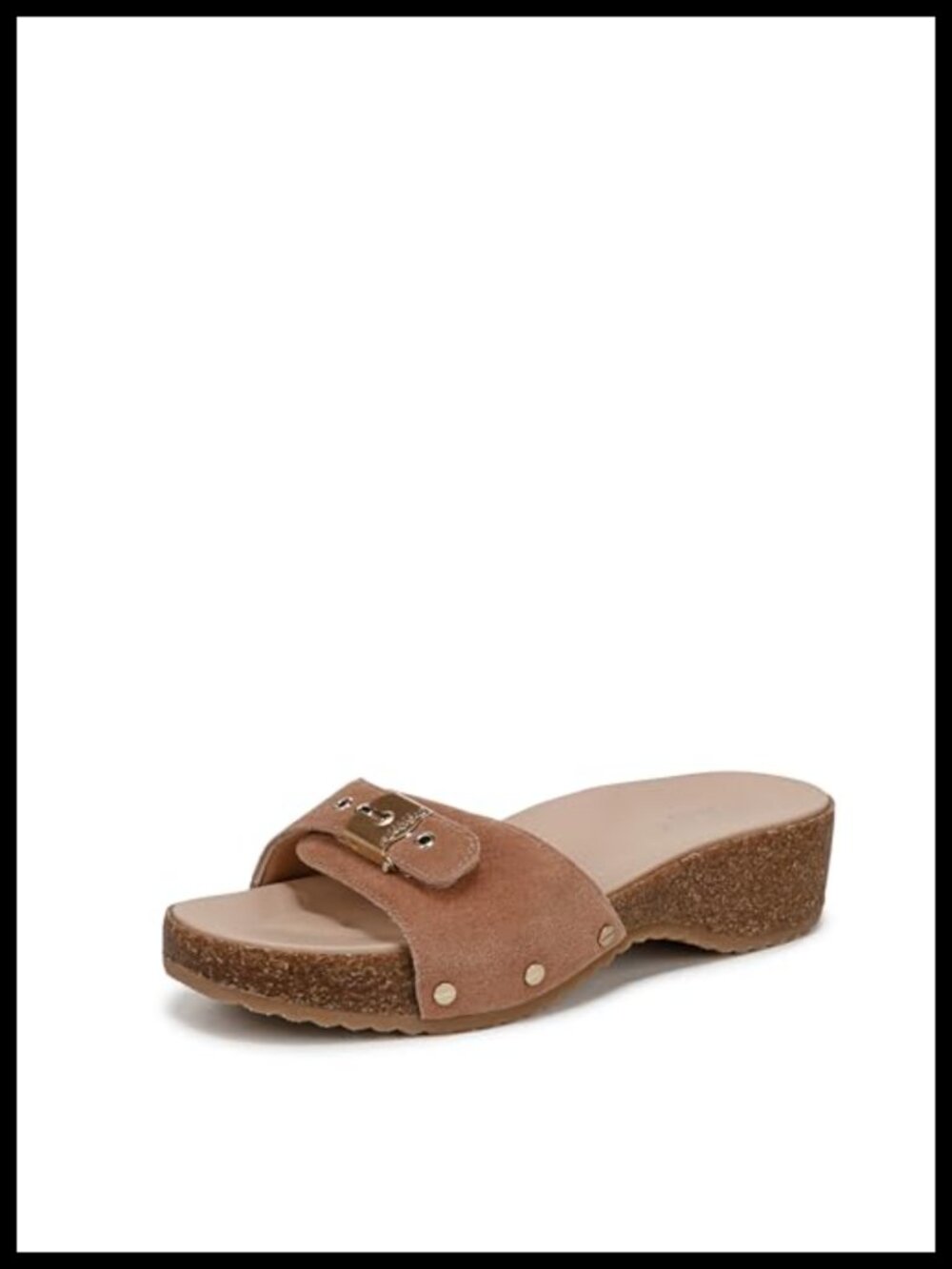 Slip-On Adjustable Buckle Slide Sandals, Leather Upper, Cushioned Insole with